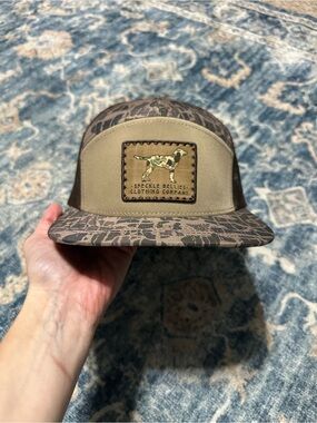 speck camo patch trucker hat in brown and tan